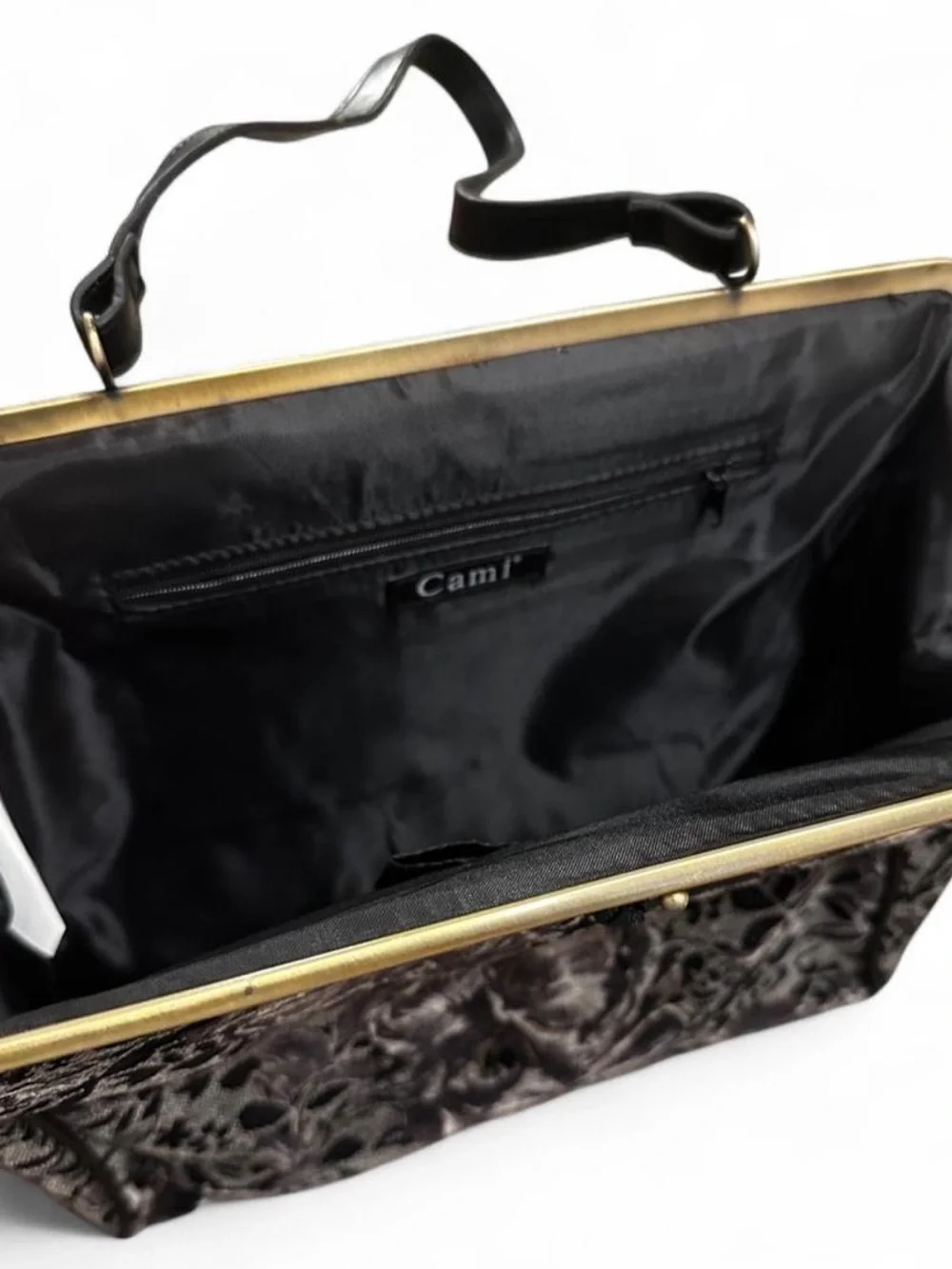 Vintage-Inspired Black and Silver Floral Handbag by Cami